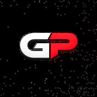 GP logo with white G and red P letters on black starry background